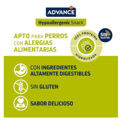 características snacks para perros con alergias advance hypoallergenic 150 g