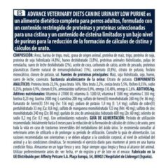 composición pienso para perros advance urinary low purine antes advance leishmaniasis