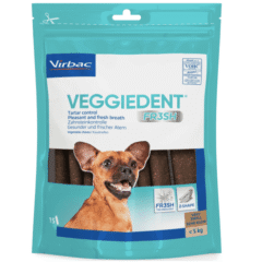 láminas masticables contra el sarro y mal aliento Veggiedent Fresh perros peso menor 5 kg