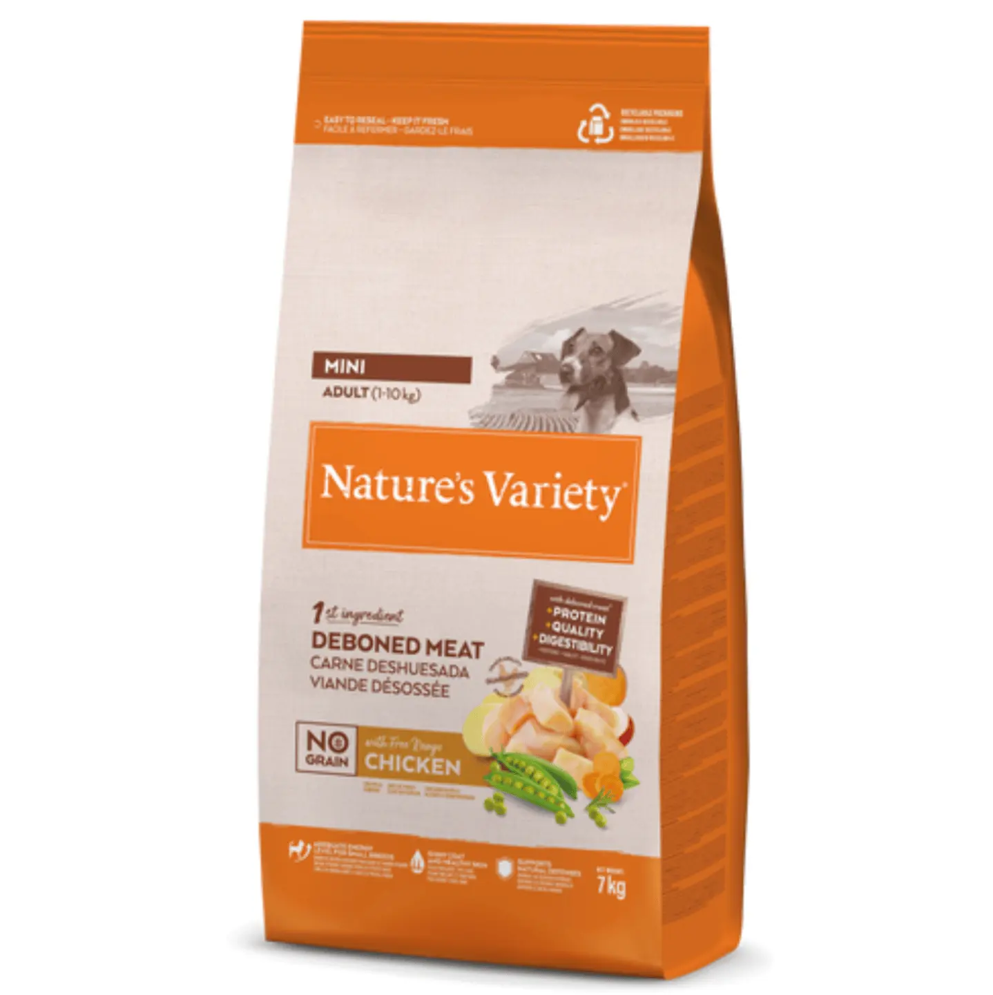 pienso sin cereales para perros mini Nature´s variety no grain pollo 7 kg