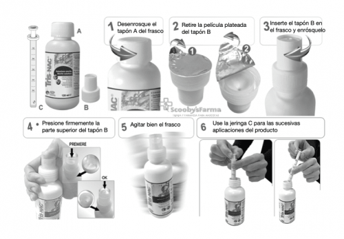 instrucciones de uso tris nac antibacteriano 120 ml picores piel perros gatos