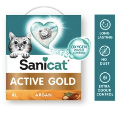 sanicat active gold arena aglomerante para gatos con aceite de argán 6L