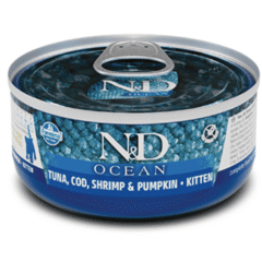 Comida húmeda para gatitos farmina ND Ocean kitten atún bacalao gambas calabaza 70 g