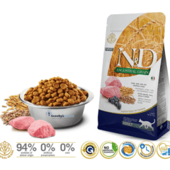 alimento completo para gatos adultos ND Cat Ancestral cordero y arándano características