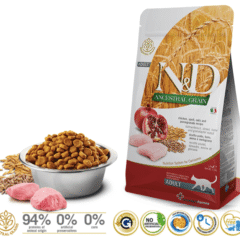 alimento completo para gatos adultos ND Cat Ancestral pollo y granada características