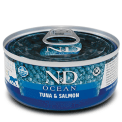comida húmeda gatos adultos SIN CEREALES ND Ocean atún salmón lata gatos adultos 70 g