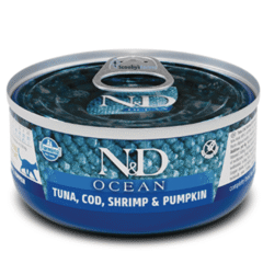comida húmeda sin cereales y con ingredientes naturales para gatos adultos ND Ocean atún bacalao gambas calabaza gatos adultos