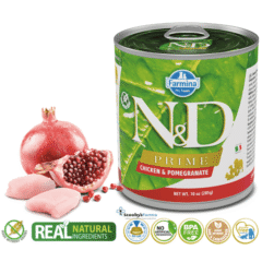 alimento húmedo sin cereales para perros adultos ND Prime dog lata pollo granada SIN CEREALES perros adultos 6x285 g características