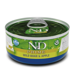 comida húmeda en lata para gatos ND Prime Cat lata Jabalí Manzana gatos adultos 70 g