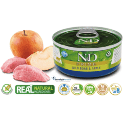 comida húmeda en lata para gatos ND Prime Cat lata Jabalí Manzana gatos adultos 70 g características