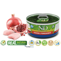comida húmeda en lata para gatos ND Prime Cat lata Pollo Granada gatos adultos 70 g características
