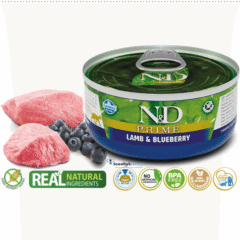 comida húmeda en lata para gatos ND Prime Cat lata cordero arándanos gatos adultos 70 g características