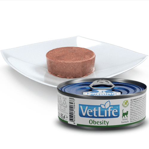 comida húmeda para gatos con sobrepeso farmina vet life obesity 12x85 g