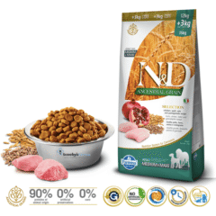 pienso perros adultos de razas medianas grandes ND Ancestral SELECTION MediumMaxi Pollo Granada perros medianos y grandes 12+3 KG 15 kg características