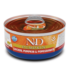 alimento húmedo en lata farmina nd pumpkin pollo calabaza y granada sin cereales gatos adutltos