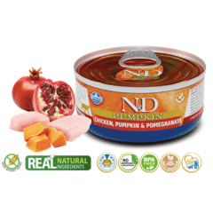 alimento húmedo en lata farmina nd pumpkin pollo calabaza y granada sin cereales gatos adutltos aspecto