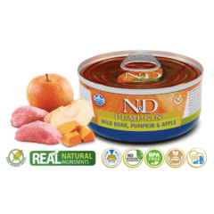 comida húmeda en lata para gatos Sin Cereales ND pumpkin jabalí manzana aspecto