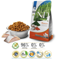 aspecto y características alimento para perros adultos de raza medianas grandes farmina nd spirulina dog med-maxi arenque