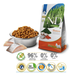 aspecto y características alimento para perros adultos de raza mini farmina nd spirulina dog mini arenque 2 kg