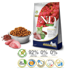 aspecto y características pienso para perros adultos de raza pequeña sin cereales ND QUINOA mini Dog digestión Cordero