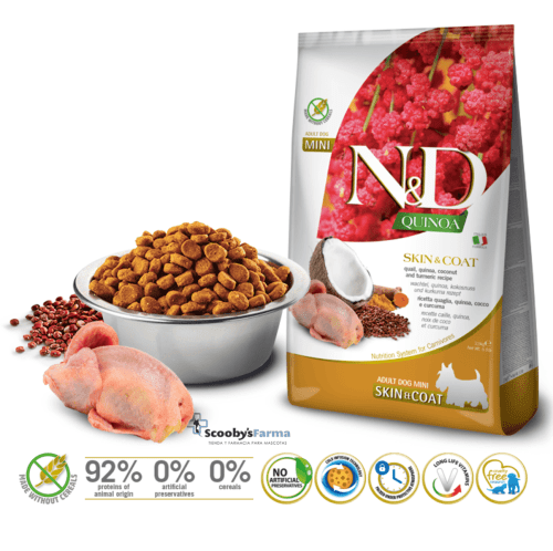 características ND Quinoa dog MINI skin coat CODORNIZ pieles sensibles