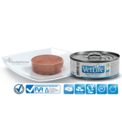 características comida en lata para gatos con alergias alimenticias VetLife Cat HYPOALLERGENIC Cerdo patata