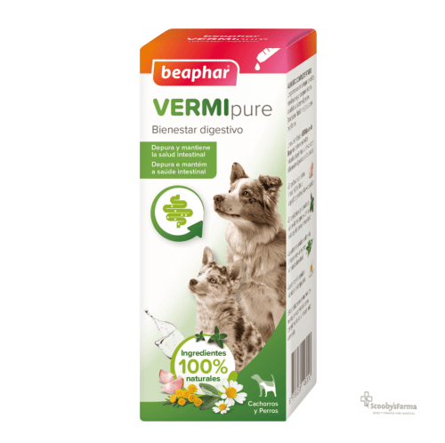 jarabe para perros y cachorros VERMIpure antiparasitario interno natural 50 ml