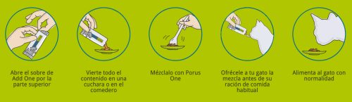 modo de uso golosina para gatos para mezclar con porus one ADD ONE sabor salmón