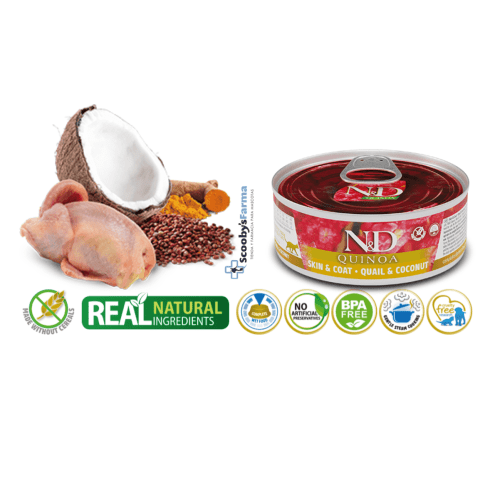 CARACTERÍSTICAS ND Quinoa Skin Coat CODORNIZ lata gatos