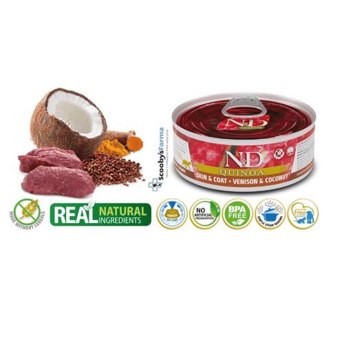 Características ND Quinoa Skin Coat VENADO lata gatos