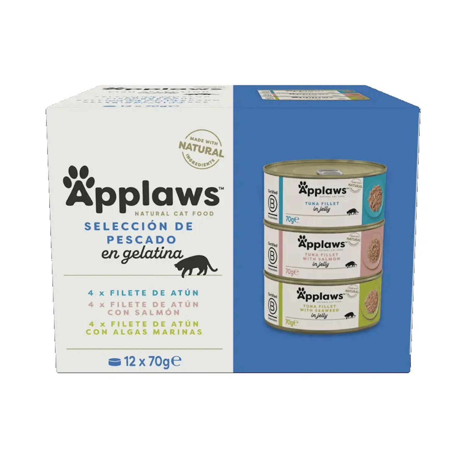 Comida húmeda para gatos en gelatina applaws cat lata selección pescado en gelatina 12x70 g