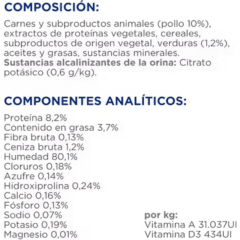 composición comida húmeda gatos Hill´s lata C:D Urinary Stress ESTOFADO pollo y verduras 82 g