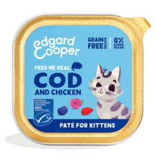 delicioso paté para gatitos Paté Bacalao pollo kitten sin cereales Edgard Cooper 85 g