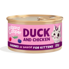 deliciosa comida húmeda para gatitos Trocitos de Pato pollo kitten sin cereales Edgard Cooper 85 g