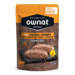 pouch ownat para gatos adultos Ownat Wetline pollo langostinos comida húmeda gatos adultos pouches 85 g