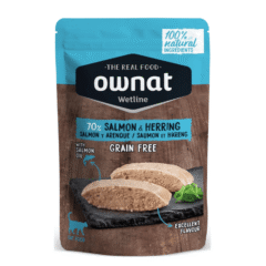 pouch ownat para gatos adultos Ownat Wetline salmón arenque comida húmeda gatos adultos pouches 85 g