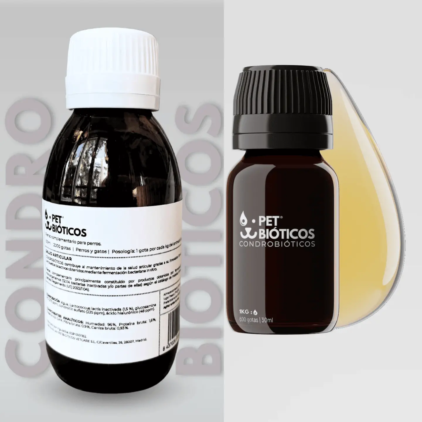 Condrobiótios perros gatos envase 30 ml (600 gotas) y 100 ml (2000 gotas)