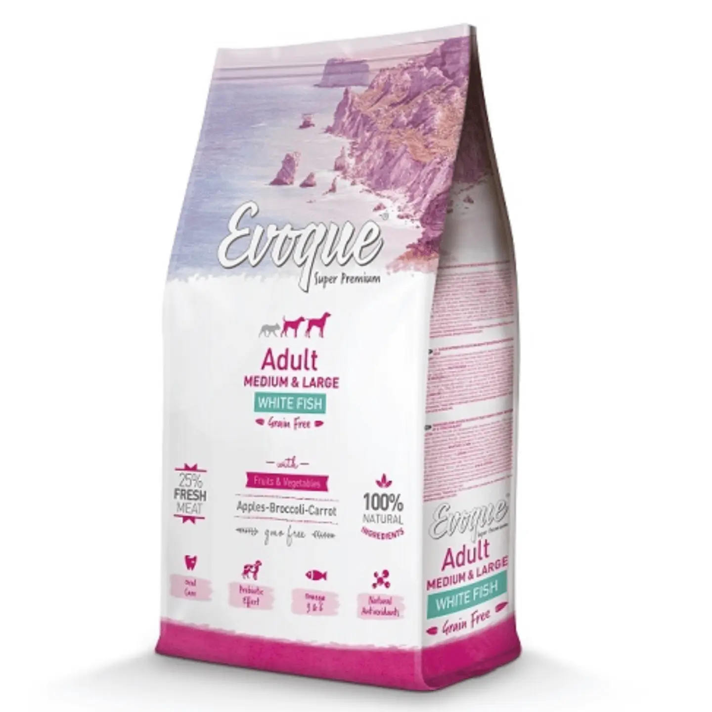 pienso sin cereales para perros de razas medianas grandes Evoque dog pescado blanco pienso sin cereales para perros adultos medianos grandes