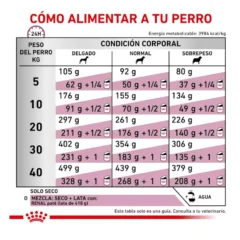 dosis diaria recomendada pienso de dieta veterinaria para perros con daño renal Royal canin renal para perros