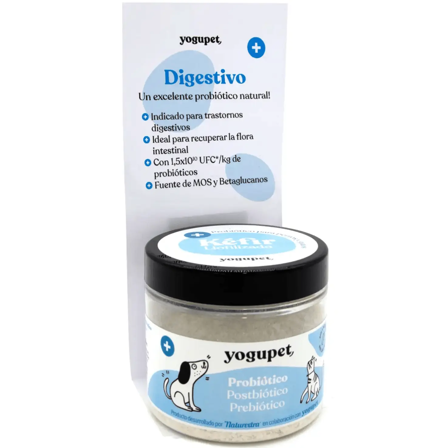 características yogupet Kéfir Liofilizado probiótico, postbiótico y prebiótico para perros y gatos 40 ml