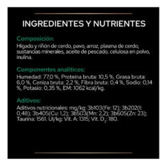 informacion nutricional purina pro plan Feline EN Gastrointestinal Mousse para Gatos 195 g